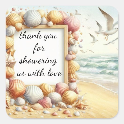 Dank je Boho Beach Shell Baby Shower Classic Rond Vierkante Sticker (Voorkant)