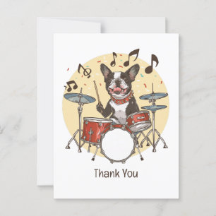 Dank je Boston Terrier-hond speelt drums Briefkaart