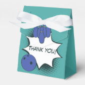Dank je! Bowling verjaardagsfeestje in blauw-groen Bedankdoosjes (Voorkant Zijde)