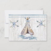 Dank je | Boy Baby Blue Shower Boho Chic Teepee Bedankkaart (Voorkant)