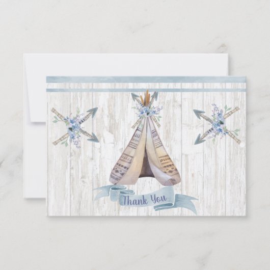 Dank je | Boy Baby Blue Shower Boho Chic Teepee Bedankkaart (Voorkant)