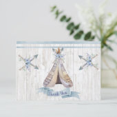 Dank je | Boy Baby Blue Shower Boho Chic Teepee Bedankkaart (Staand voorkant)