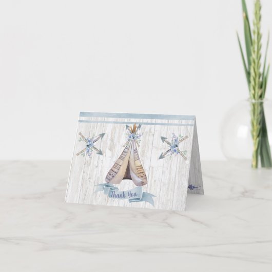 Dank je | Boy Baby Blue Shower Boho Chic Teepee Notitiekaartje (Voorkant)