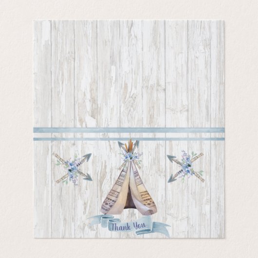 Dank je | Boy Baby Blue Shower Boho Chic Teepee Visitekaartje (Buitenkant ongevouwen)