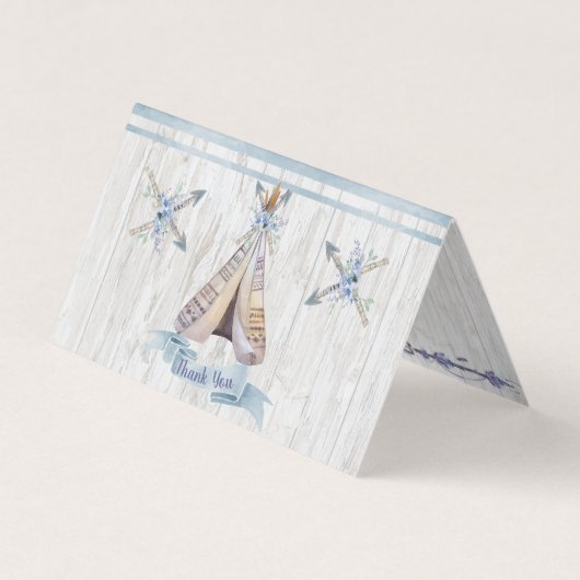 Dank je | Boy Baby Blue Shower Boho Chic Teepee Visitekaartje (Voorkant)