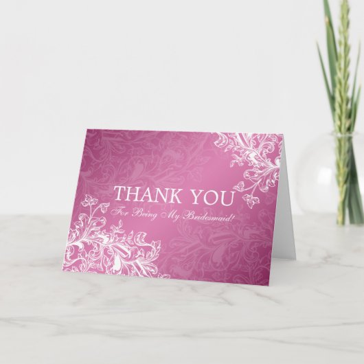 Dank je Bridesmaid Swirls roze Bedankkaart (Voorkant)