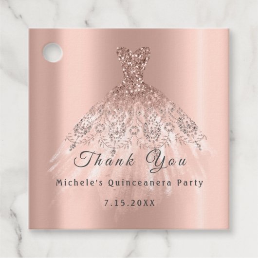 Dank je Bruid 16e Quinceanera Gouden Roos Bedankjes Labels (Voorkant)