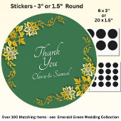 Dank je Bruid, Bruidegom Namen Smaragdgroen & Goud Ronde Sticker