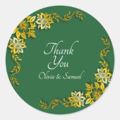 Dank je Bruid, Bruidegom Namen Smaragdgroen & Goud Ronde Sticker (Voorkant)