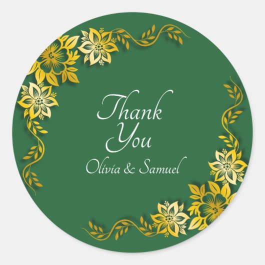Dank je Bruid, Bruidegom Namen Smaragdgroen & Goud Ronde Sticker (Voorkant)