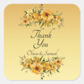 Dank je Bruid, Bruidegom Noemt Gouden Gele Bloemen Vierkante Sticker (Voorkant)