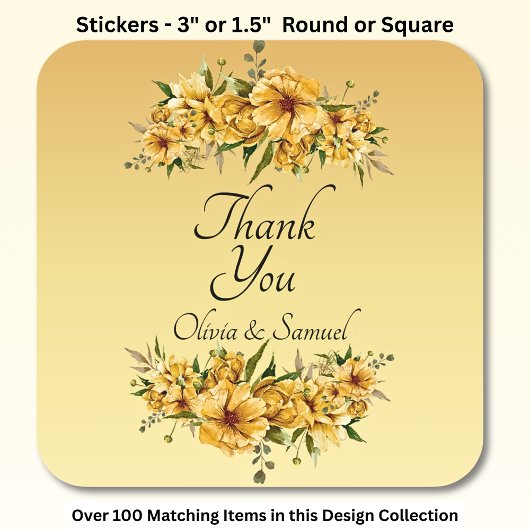 Dank je Bruid, Bruidegom Noemt Gouden Gele Bloemen Vierkante Sticker