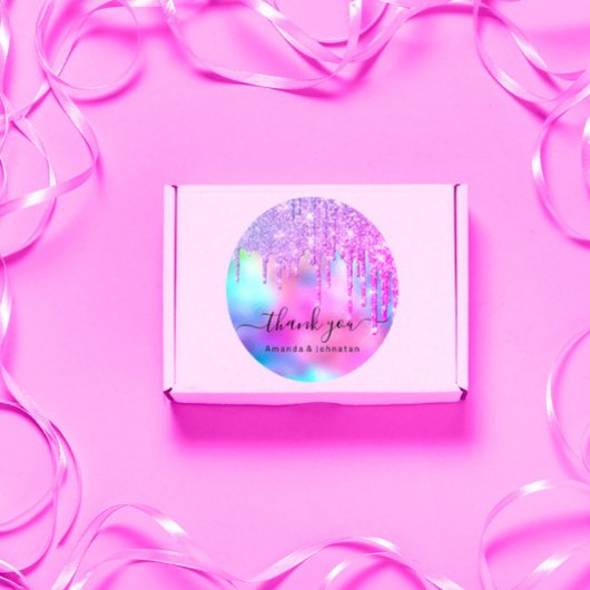 Dank je Bruid Sweet16 Glitter Holografische Drips Ronde Sticker