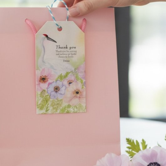 Dank je Bruidsdouche Trompetkraanvogel Anemoon Cadeaulabel
