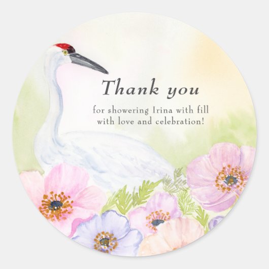 Dank je Bruidsdouche Whooping Crane Anemones  Ronde Sticker (Voorkant)