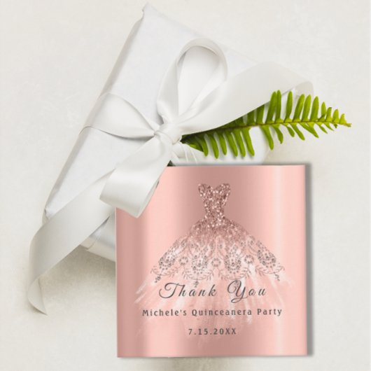 Dank je bruidsmeisje 16e Quinceanera-feestjurk roz Bedankjes Labels