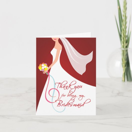 Dank je Bruidsmeisje - Bourgondisch Rood Bedankkaart (Voorkant)