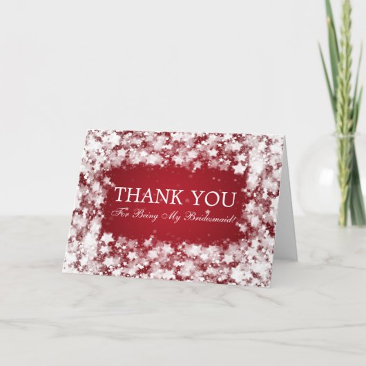 Dank je bruidsmeisje Dazzling Stars Rood Bedankkaart (Voorkant)
