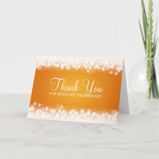 Dank je bruidsmeisje Magie Schitter Oranje Bedankkaart (Voorkant)