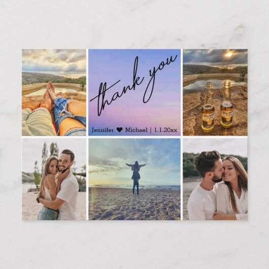 dank je bruiloft 6 foto ' s collage vakantie briefkaart (Voorkant)