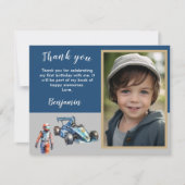 Dank je BUDGET Foto Jongen Race 5e Verjaardag Bedankkaart (Voorkant)