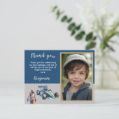 Dank je BUDGET Foto Jongen Race 5e Verjaardag Bedankkaart (Staand voorkant)