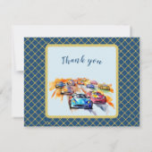 Dank je BUDGET Foto Jongen Race 5e Verjaardag Bedankkaart (Achterkant)