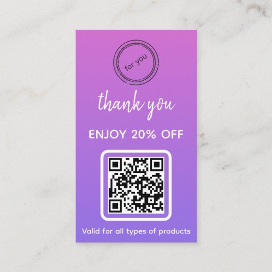 Dank je | Business Logo Minimalist QR-code Kortingskaartje (Voorkant)
