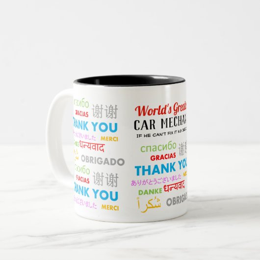 Dank je CAR MECHANIC - werelds grootste dank Tweekleurige Koffiemok (Voorkant links)