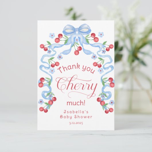 Dank je Cherry Much Cherry bovenop Dank je kaart (Staand voorkant)