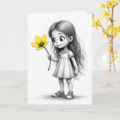 Dank je Chibi-kind met gele bloem Kaart (Gele Bloem)