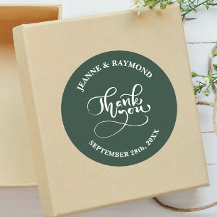 Dank Je Chic Calligraphy Salie Groene Trouwdag Ronde Sticker
