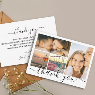 dank je chic handschrift 4 foto collage bruiloft notitiekaartje