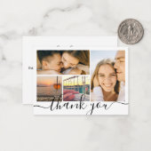 dank je chic handschrift 4 foto collage bruiloft notitiekaartje (Voorkant / Achterkant in situ)