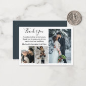 dank je chic handschrift bruiloft 3 foto collage notitiekaartje (Voorkant / Achterkant in situ)