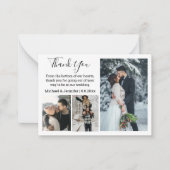 dank je chic handschrift bruiloft 3 foto collage notitiekaartje (Voorkant)