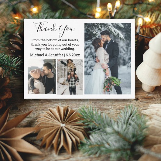 dank je chic handschrift bruiloft 3 foto collage notitiekaartje