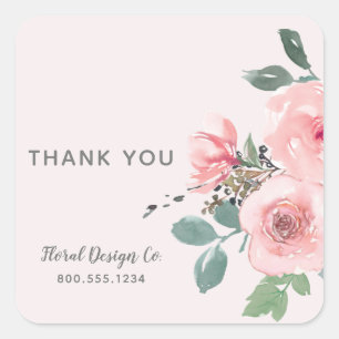 Dank je Chic Roze Bloemig Zakelijk Bedrijf Vierkante Sticker
