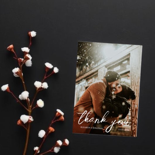 Dank je chic winter bruiloft foto dank je kaart