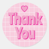 Dank je Chunky Roze Met Wit Raster Ronde Sticker (Voorkant)