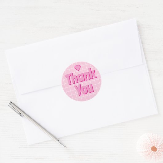 Dank je Chunky Roze Met Wit Raster Ronde Sticker (Envelop)
