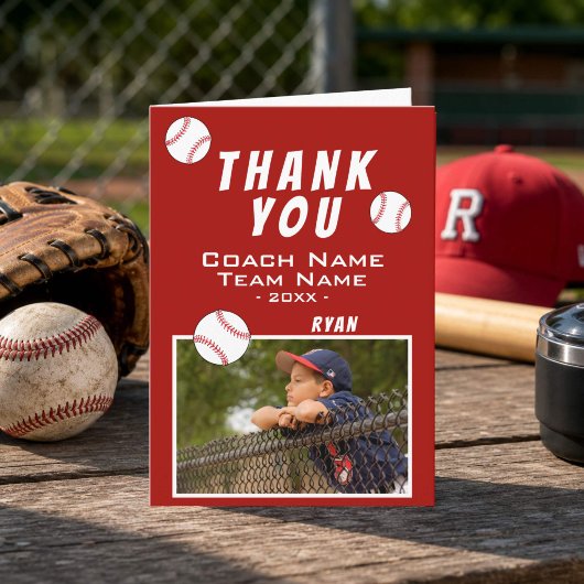 Dank je Coach Rode Honkbal Foto Kaart