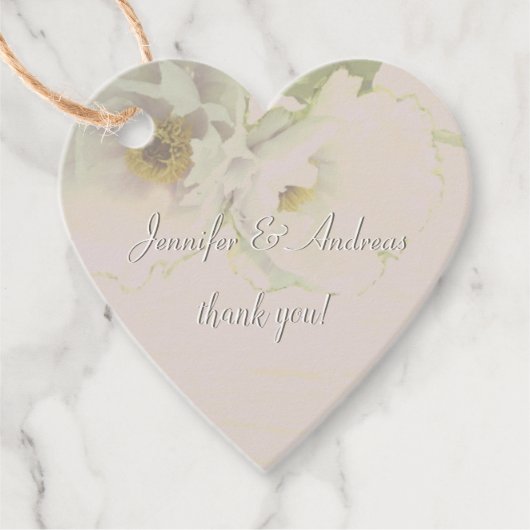 "Dank je!" Couple's Names Wedding Mauve Peony Bedankjes Labels (Voorkant)