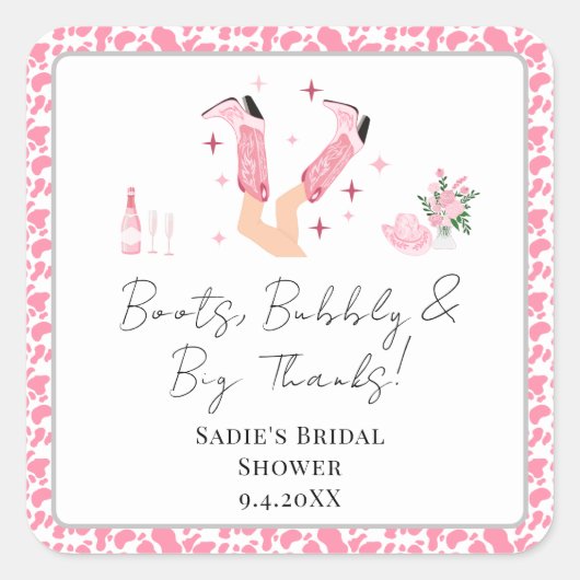 Dank je Cowboylaarzen & Bruisende Bruiloftsdouche Vierkante Sticker (Voorkant)