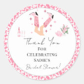 Dank je Cowboylaarzen & Mousserende Wijn Bruidsdou Ronde Sticker (Voorkant)