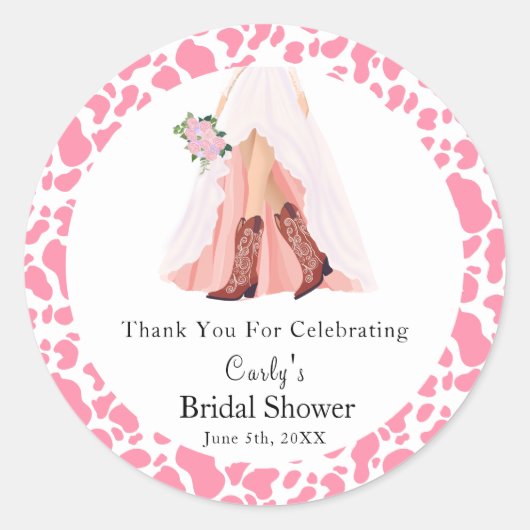Dank je Cowboylaarzen & Trouwjurk Bruidsmode Show Ronde Sticker (Voorkant)