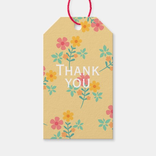 Dank je Daisy Retro Boeket Patroon in Geel Cadeaulabel (Voorkant)