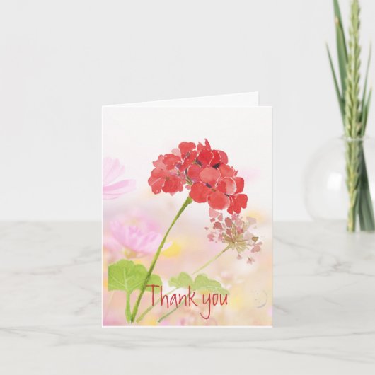 Dank je Dank je Rode Geranium Tuin Bloem Bedankkaart (Voorkant)