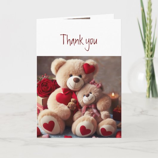 Dank je dank Knuffel Teddy Liefde Hartjes Kaart (Voorkant)