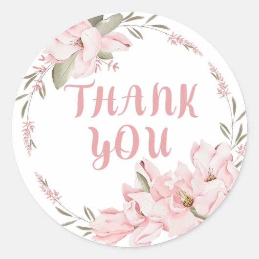 Dank Je - Dankbaarheid - Roze Bloemen Ronde Sticker (Voorkant)